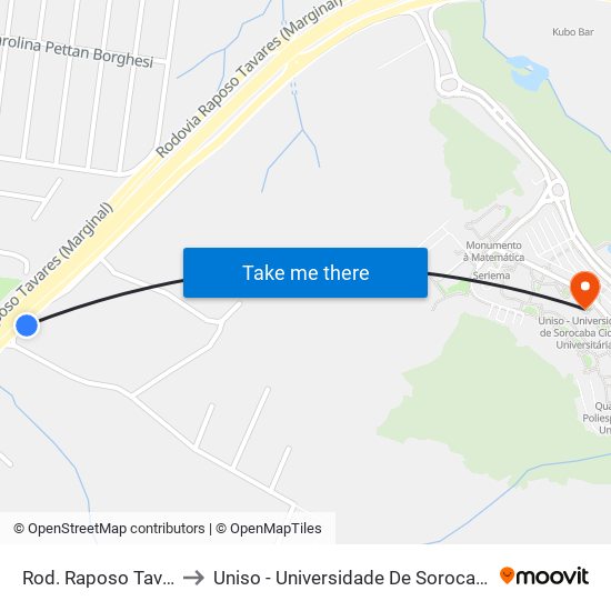 Rod. Raposo Tavares, Km93,5 to Uniso - Universidade De Sorocaba Cidade Universitária map