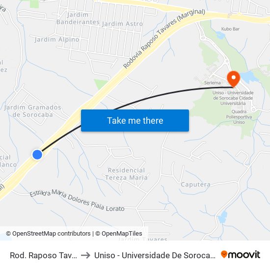 Rod. Raposo Tavares, Km94,5 to Uniso - Universidade De Sorocaba Cidade Universitária map