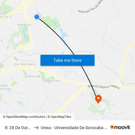 R. 28 De Outubro, 370 to Uniso - Universidade De Sorocaba Cidade Universitária map