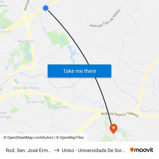 Rod. Sen. José Ermírio De Moraes , Sn to Uniso - Universidade De Sorocaba Cidade Universitária map
