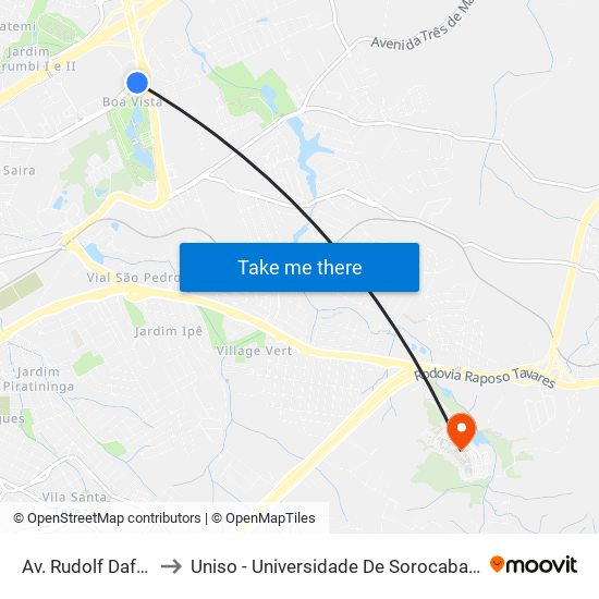 Av. Rudolf Daffernner, Sn to Uniso - Universidade De Sorocaba Cidade Universitária map