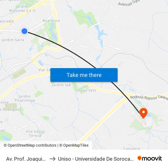 Av. Prof. Joaquim Silva, 1176 to Uniso - Universidade De Sorocaba Cidade Universitária map