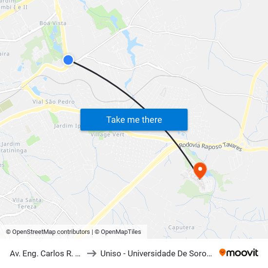 Av. Eng. Carlos R. Mendes Nº2.800 to Uniso - Universidade De Sorocaba Cidade Universitária map