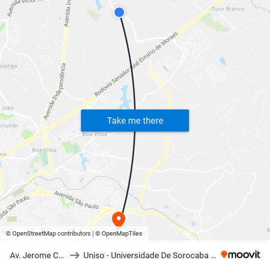 Av. Jerome Case, 1935 to Uniso - Universidade De Sorocaba Cidade Universitária map