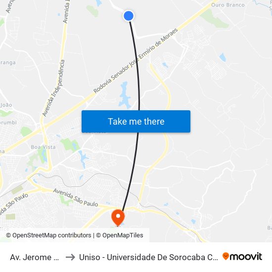 Av. Jerome Case, Sn to Uniso - Universidade De Sorocaba Cidade Universitária map