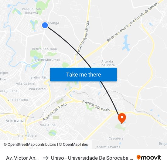 Av. Victor Andrews, Sn to Uniso - Universidade De Sorocaba Cidade Universitária map