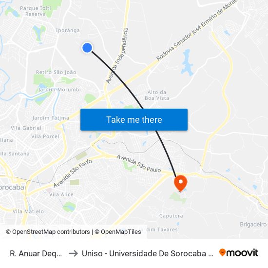 R. Anuar Dequech,   710 to Uniso - Universidade De Sorocaba Cidade Universitária map