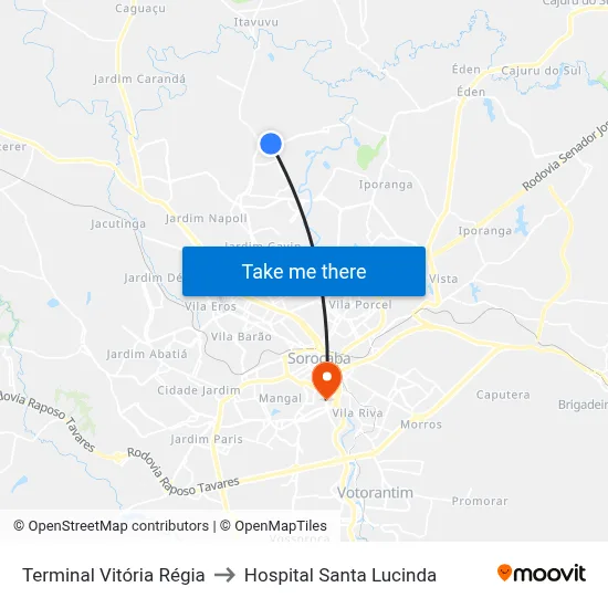 Terminal Vitória Régia to Hospital Santa Lucinda map