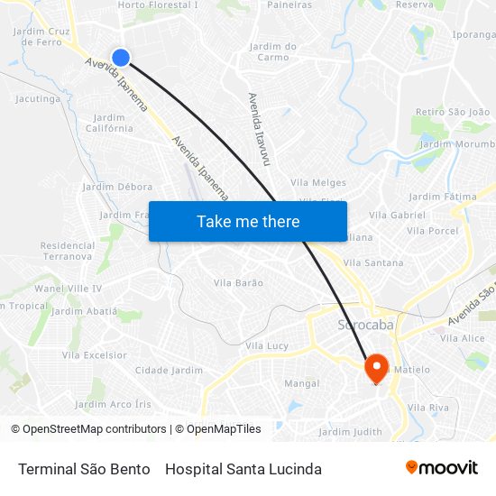 Terminal São Bento to Hospital Santa Lucinda map