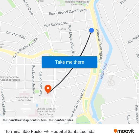 Terminal São Paulo to Hospital Santa Lucinda map