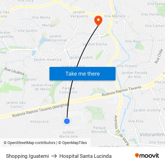 Shopping Iguatemi to Hospital Santa Lucinda map