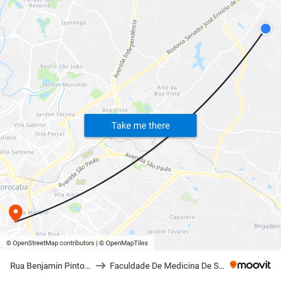 Rua  Benjamin Pinto, Df.55 to Faculdade De Medicina De Sorocaba map