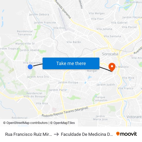 Rua  Francisco Ruíz Miranda, S/N to Faculdade De Medicina De Sorocaba map