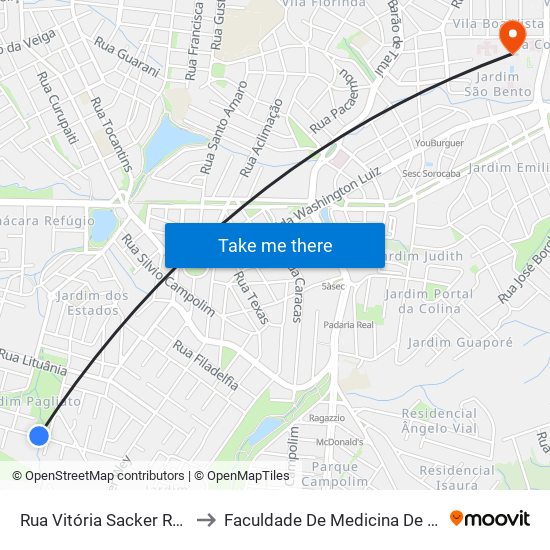 Rua  Vitória Sacker Reze, 321 to Faculdade De Medicina De Sorocaba map