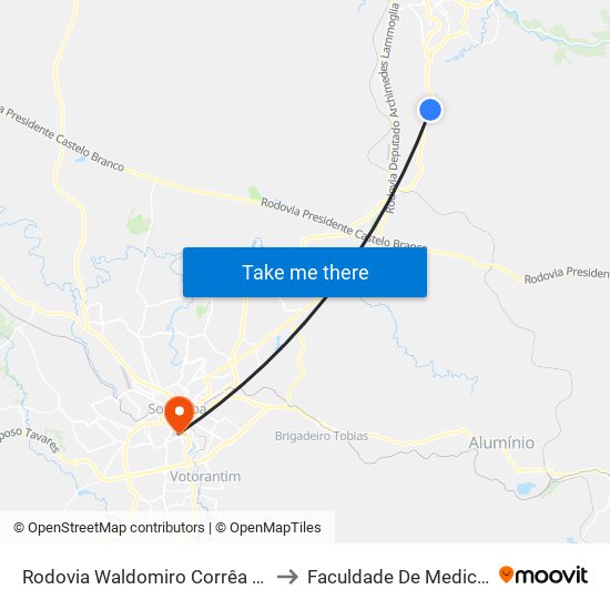 Rodovia Waldomiro Corrêa De Camargo 100-132 to Faculdade De Medicina De Sorocaba map