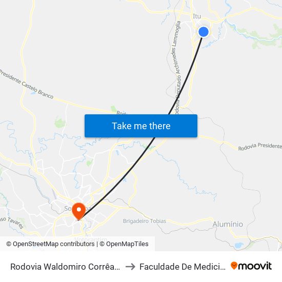 Rodovia Waldomiro Corrêa De Camargo, 2-144 to Faculdade De Medicina De Sorocaba map