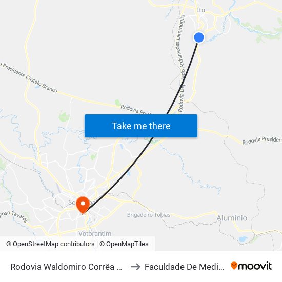 Rodovia Waldomiro Corrêa De Camargo 2116-2186 to Faculdade De Medicina De Sorocaba map