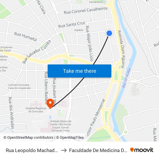 Rua Leopoldo Machado, 333-459 to Faculdade De Medicina De Sorocaba map