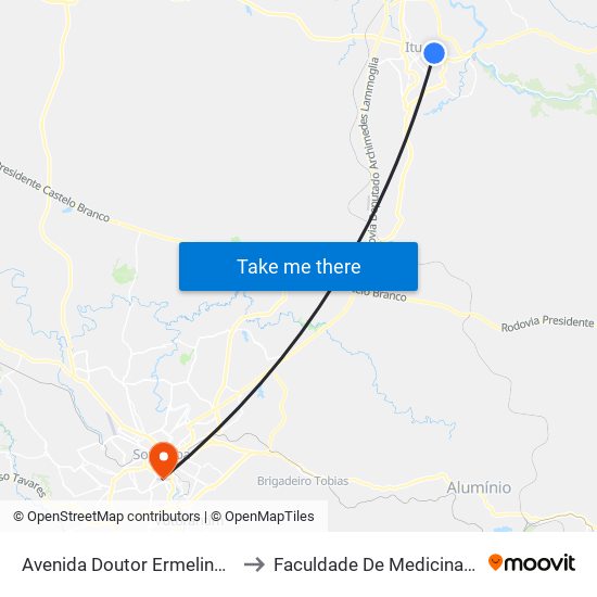 Avenida Doutor Ermelindo Maffei, 758 to Faculdade De Medicina De Sorocaba map