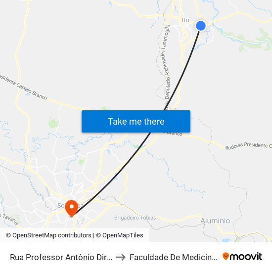 Rua Professor Antônio Dirceu Marmo, 714 to Faculdade De Medicina De Sorocaba map