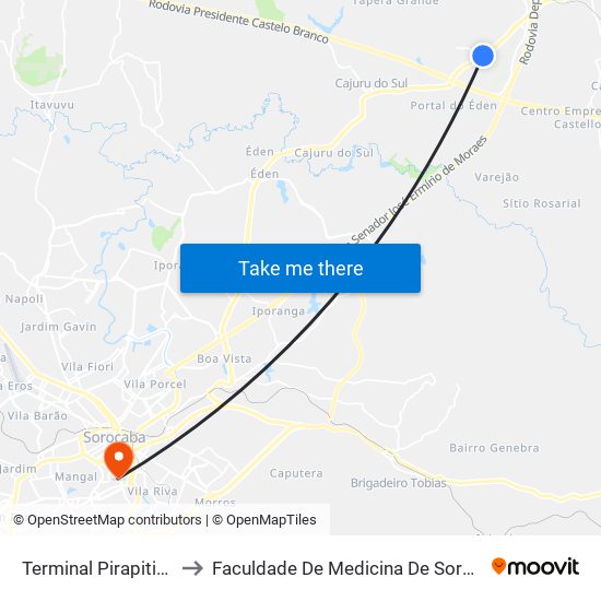 Terminal Pirapitingui to Faculdade De Medicina De Sorocaba map