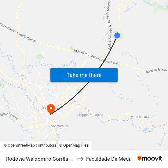 Rodovia Waldomiro Corrêa De Camargo, 4466-4802 to Faculdade De Medicina De Sorocaba map