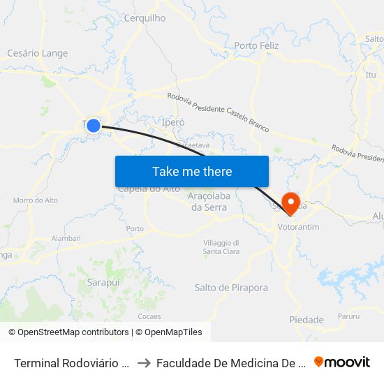 Terminal Rodoviário De Tatuí to Faculdade De Medicina De Sorocaba map