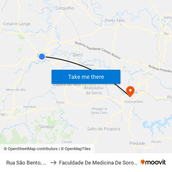 Rua São Bento, 344 to Faculdade De Medicina De Sorocaba map