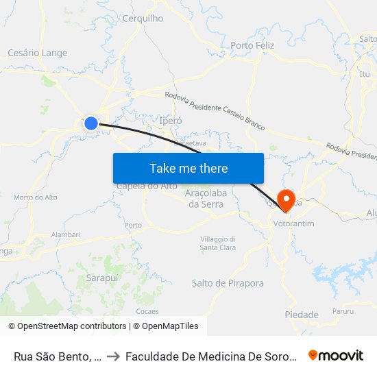 Rua São Bento, 40 to Faculdade De Medicina De Sorocaba map