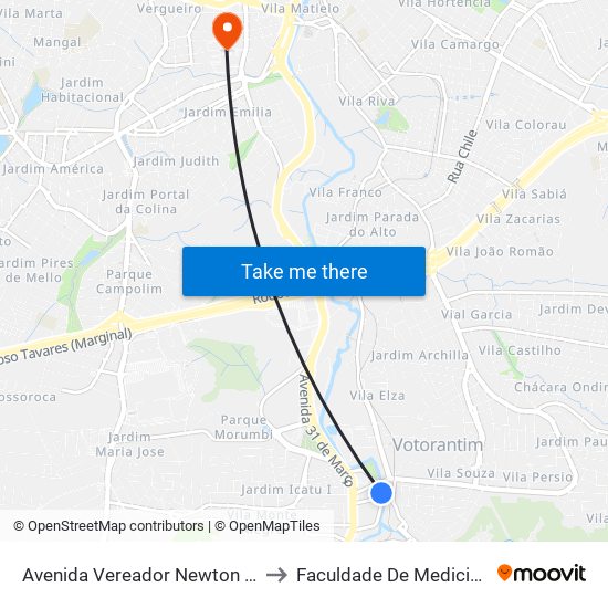 Avenida Vereador Newton Vieira Soares, 325 to Faculdade De Medicina De Sorocaba map