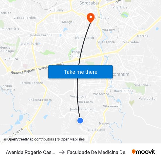 Avenida Rogério Cassola, 842 to Faculdade De Medicina De Sorocaba map