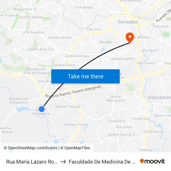 Rua Maria Lázaro Rocha, 72 to Faculdade De Medicina De Sorocaba map