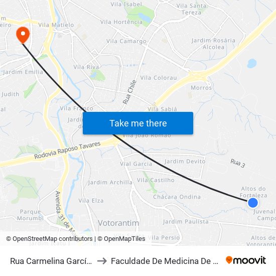 Rua Carmelina García, 1376 to Faculdade De Medicina De Sorocaba map