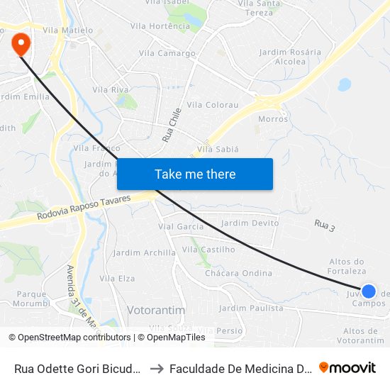 Rua Odette Gori Bicudo, 334-386 to Faculdade De Medicina De Sorocaba map