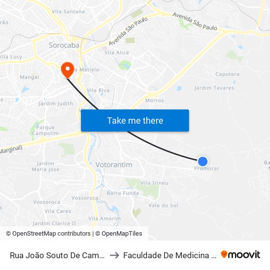 Rua João Souto De Campos, 608-638 to Faculdade De Medicina De Sorocaba map