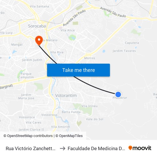 Rua Victório Zanchetta, 473-559 to Faculdade De Medicina De Sorocaba map