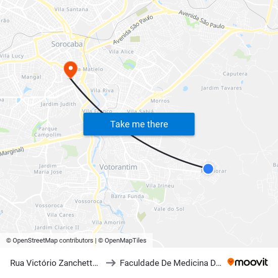Rua Victório Zanchetta, 315-329 to Faculdade De Medicina De Sorocaba map