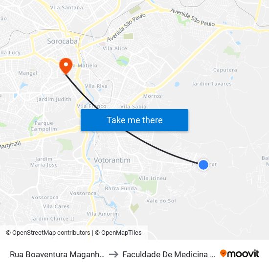 Rua Boaventura Maganhato, 164-224 to Faculdade De Medicina De Sorocaba map