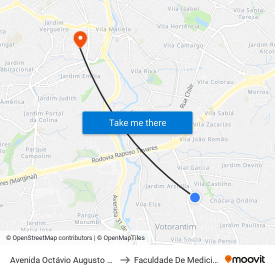 Avenida Octávio Augusto Rangel, 1011-1031 to Faculdade De Medicina De Sorocaba map