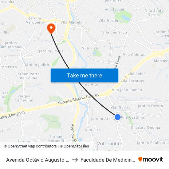 Avenida Octávio Augusto Rangel, 675-769 to Faculdade De Medicina De Sorocaba map