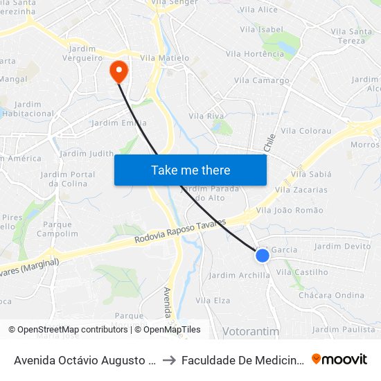 Avenida Octávio Augusto Rangel, 511-533 to Faculdade De Medicina De Sorocaba map