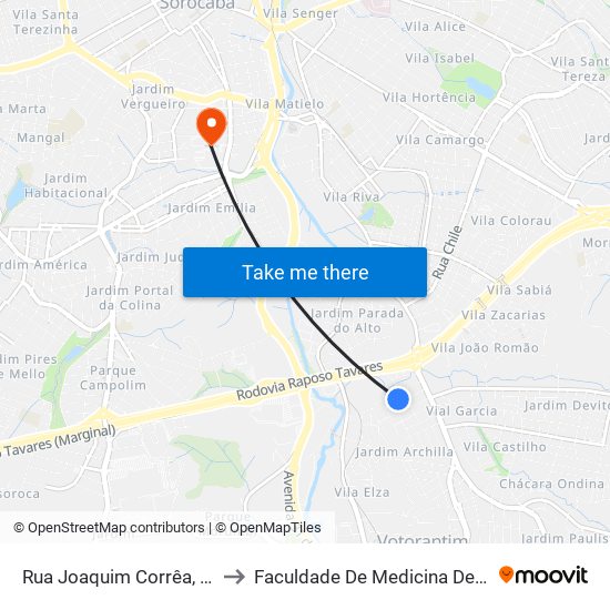 Rua Joaquim Corrêa, 251-375 to Faculdade De Medicina De Sorocaba map