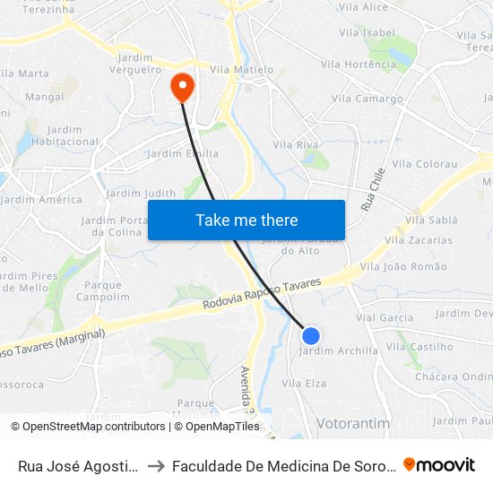 Rua José Agostinho to Faculdade De Medicina De Sorocaba map