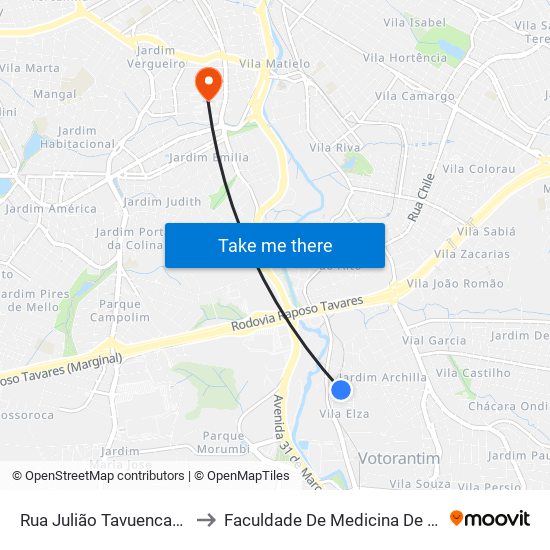 Rua Julião Tavuencas, 20-80 to Faculdade De Medicina De Sorocaba map