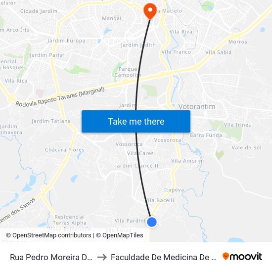 Rua Pedro Moreira De Souza to Faculdade De Medicina De Sorocaba map