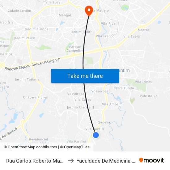 Rua Carlos Roberto Machado, 52-58 to Faculdade De Medicina De Sorocaba map