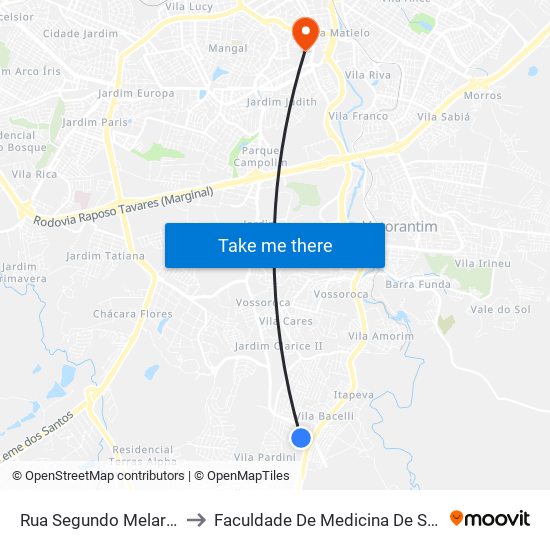 Rua Segundo Melaré, 178 to Faculdade De Medicina De Sorocaba map