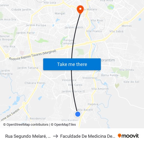 Rua Segundo Melaré, 296-308 to Faculdade De Medicina De Sorocaba map