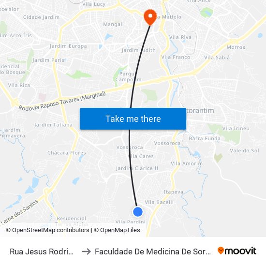 Rua Jesus Rodrigues to Faculdade De Medicina De Sorocaba map