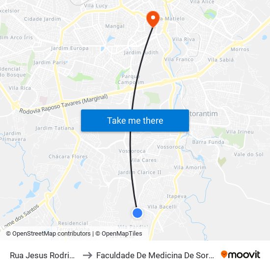 Rua Jesus Rodrigues to Faculdade De Medicina De Sorocaba map